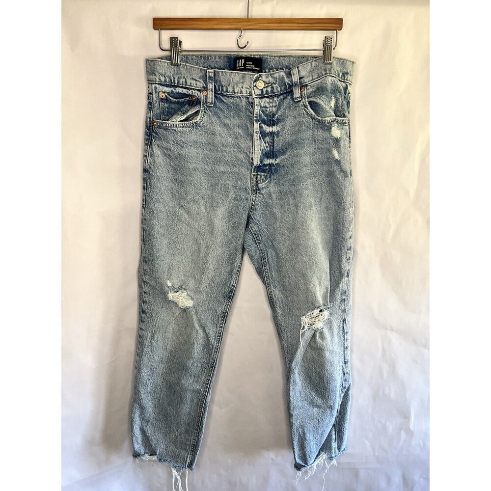 GAP Light Blue Distressed Straight Leg Jeans